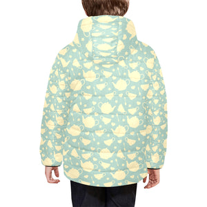 Tea pots Pattern Print Design 02 Kids' Boys' Girls' Padded Hooded Jacket