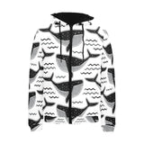 Black whale pattern Men's Padded Hooded Jacket