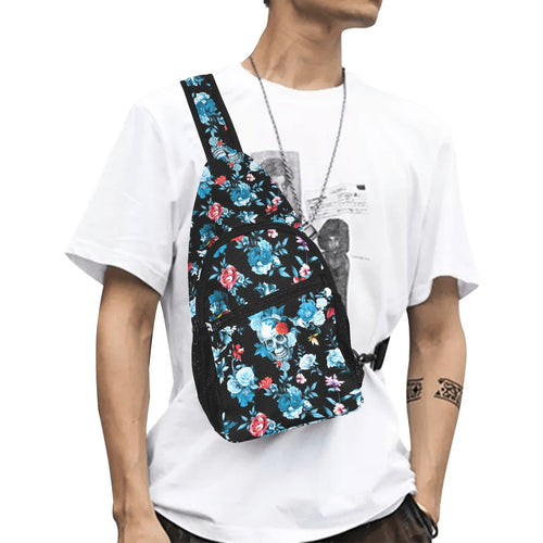 Skull flower roses leave pattern All Over Print Chest Bag