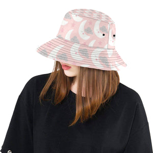 Cute moon cloud star pattern pink dot background Unisex Bucket Hat