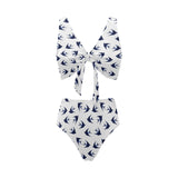 Swallow Pattern Print Design 03 Chest Bowknot High Waisted Bikini Swimsuit