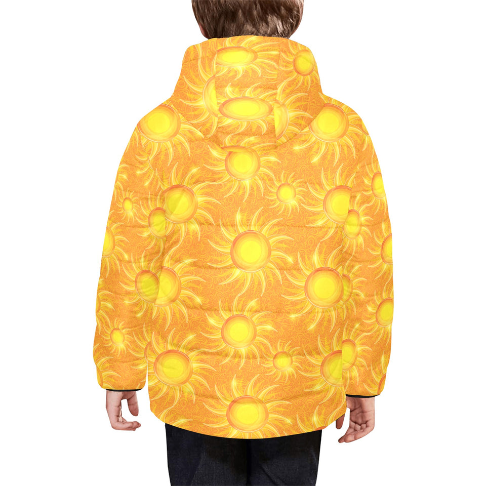 Sun orange background Kids' Boys' Girls' Padded Hooded Jacket