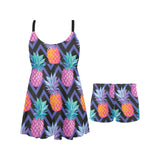 Pineapples pattern zigzag background Chest Sexy Pleated Two Piece Swim Dress
