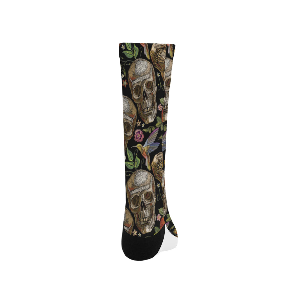 Skull rose humming bird flower pattern Crew Socks