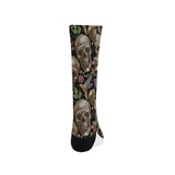 Skull rose humming bird flower pattern Crew Socks