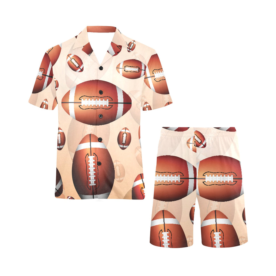 American football ball design pattern Men's V-Neck Short Pajama Set