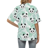 Panda pattern tropical leaves background Women's All Over Print Hawaiian Shirt