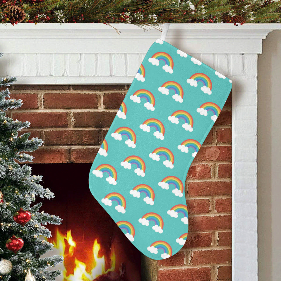Rainbow pattern green background Christmas Stocking