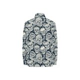 Sugar skull black white pattern Women's Long Sleeve Polo Shirt