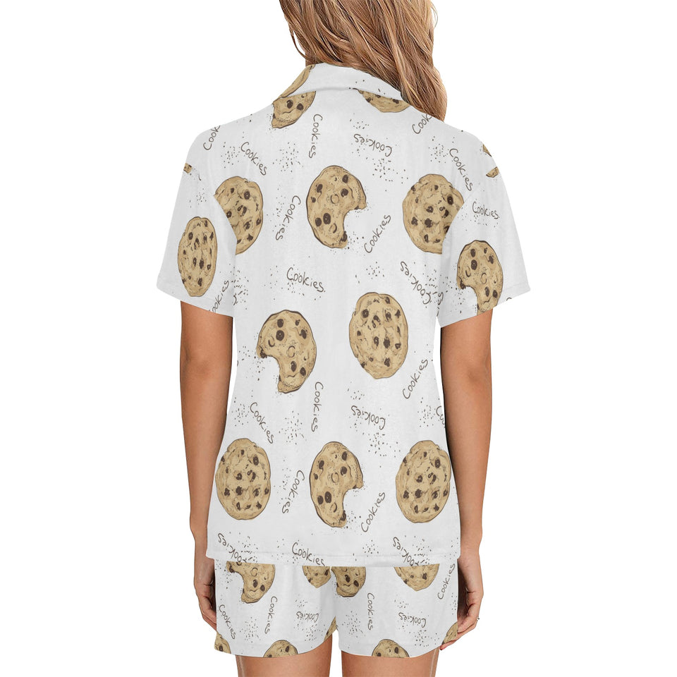 Sketch style cookie pattern Women's V-Neck Short Pajama Set