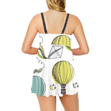 Hot Air Balloon Bird Cloud Pattern Chest Sexy Pleated Two Piece Swim Dress