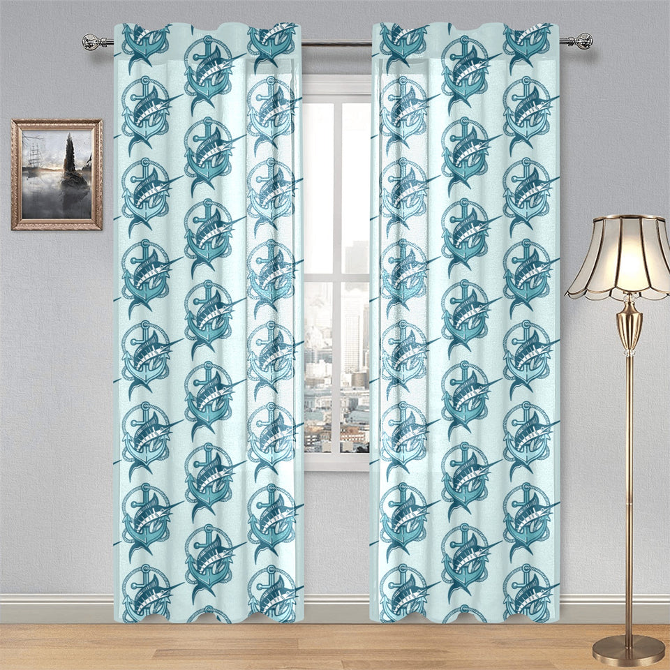 Swordfish Pattern Print Design 05 Gauze Curtain