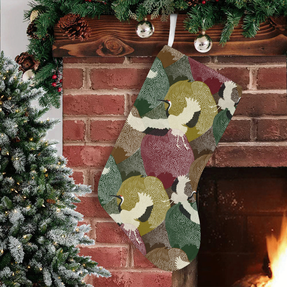 Japanese cranes flying forest dot pattern Christmas Stocking