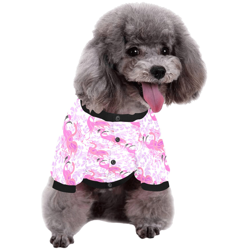 Pink flamingo flower pattern All Over Print Pet Dog Round Neck Fuzzy Shirt