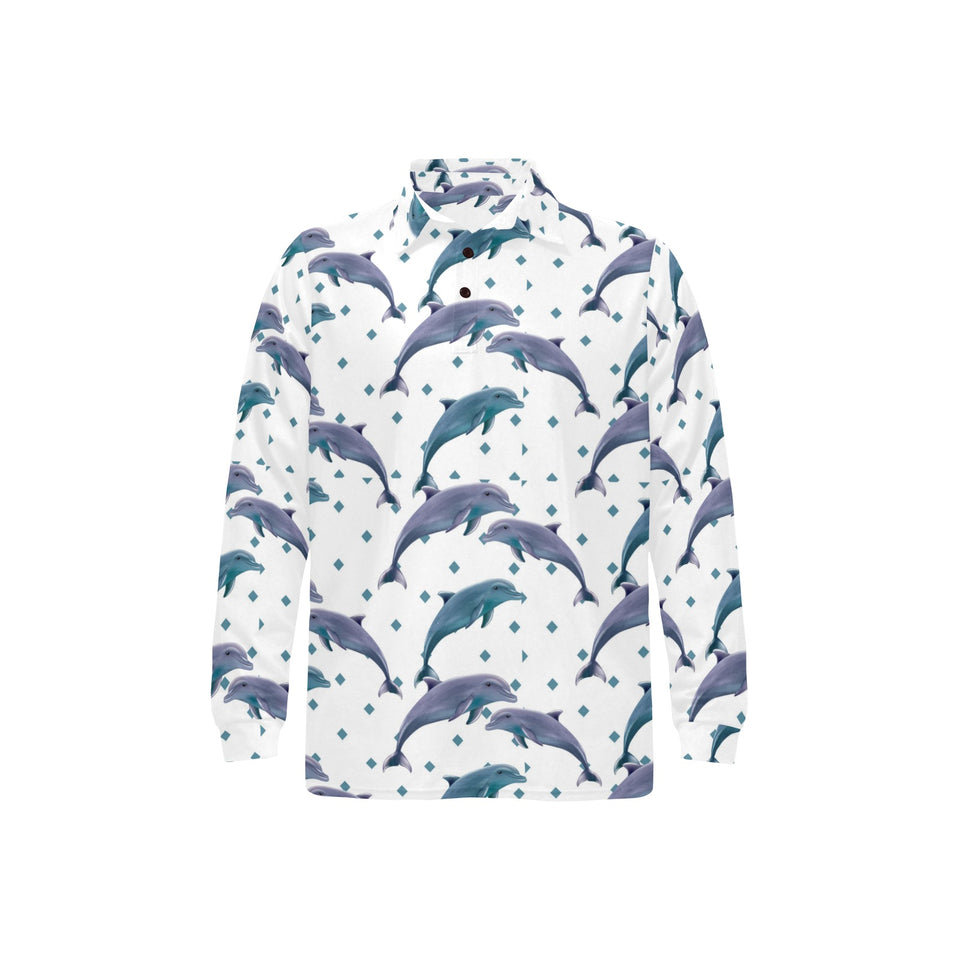 Dolphins pattern dotted background Men's Long Sleeve Polo Shirt