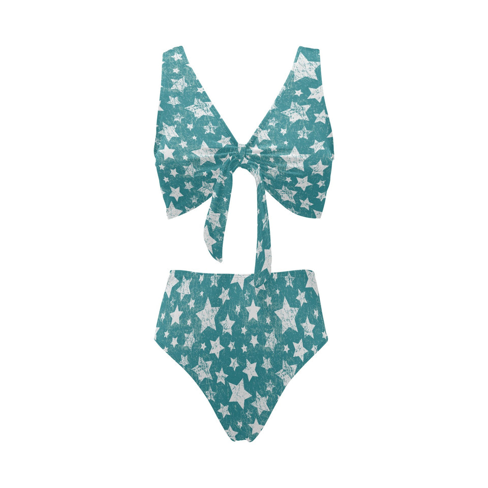 Vintage star pattern Chest Bowknot High Waisted Bikini Swimsuit