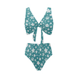 Vintage star pattern Chest Bowknot High Waisted Bikini Swimsuit