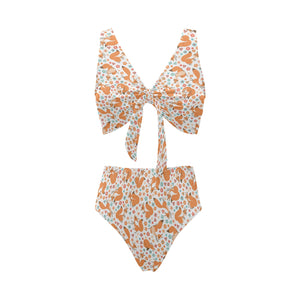Squirrel Pattern Print Design 05 Chest Bowknot High Waisted Bikini Swimsuit