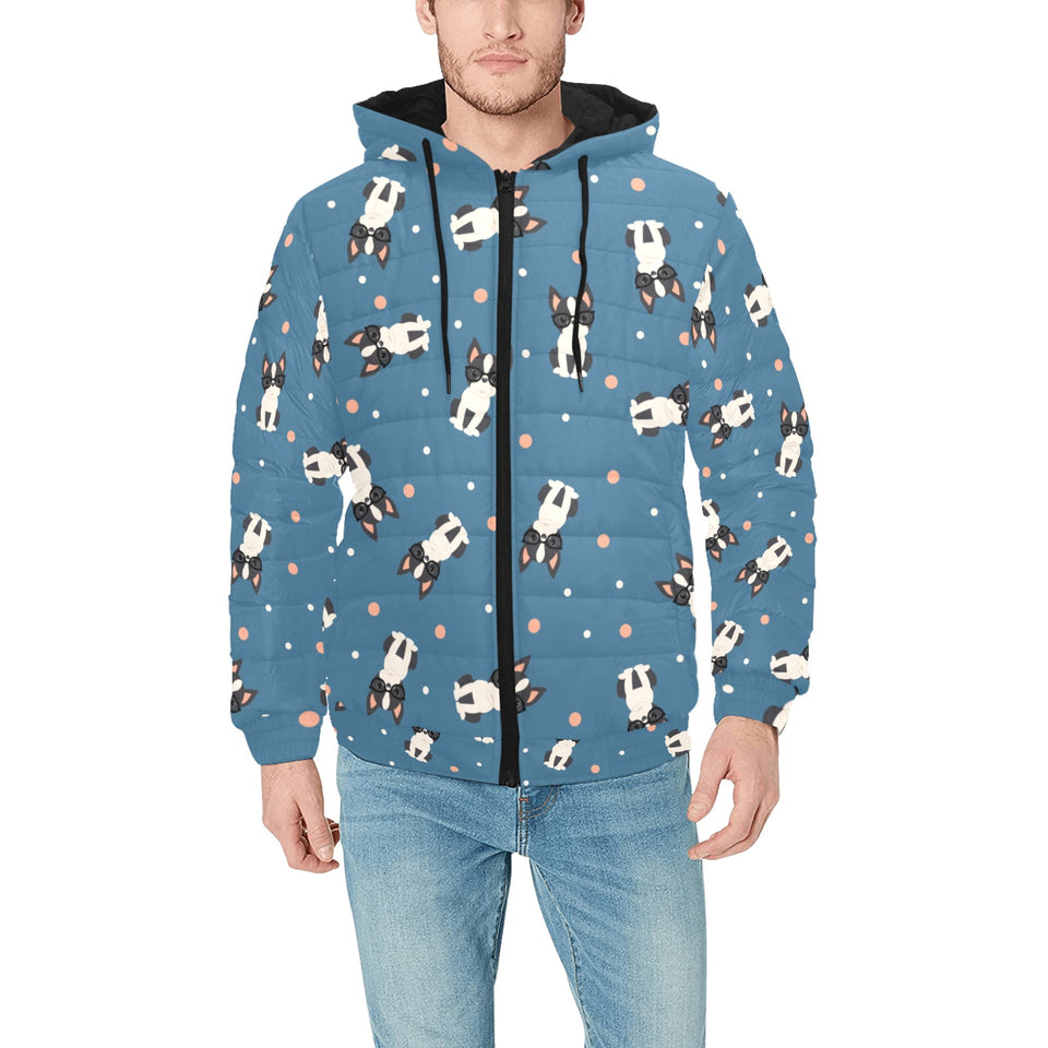 Cute boston terrier dog spattern Men's Padded Hooded Jacket