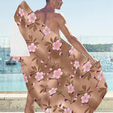 Pink sakura cherry blossom drak brown background Beach Towel