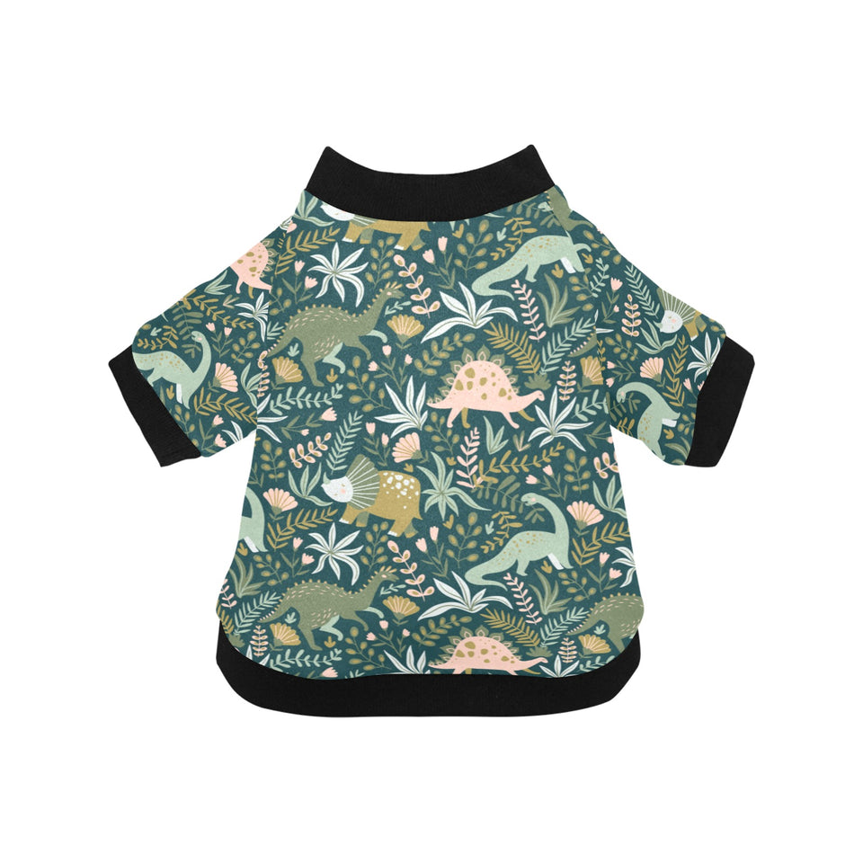 dinosaurs tropical leaves flower pattern All Over Print Pet Dog Round Neck Fuzzy Shirt