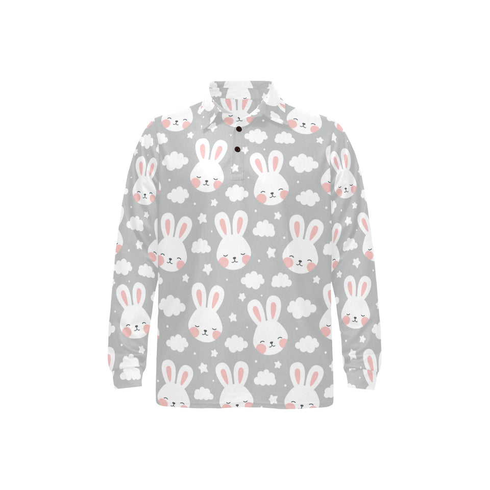 Rabbit cloud Pattern Men's Long Sleeve Polo Shirt