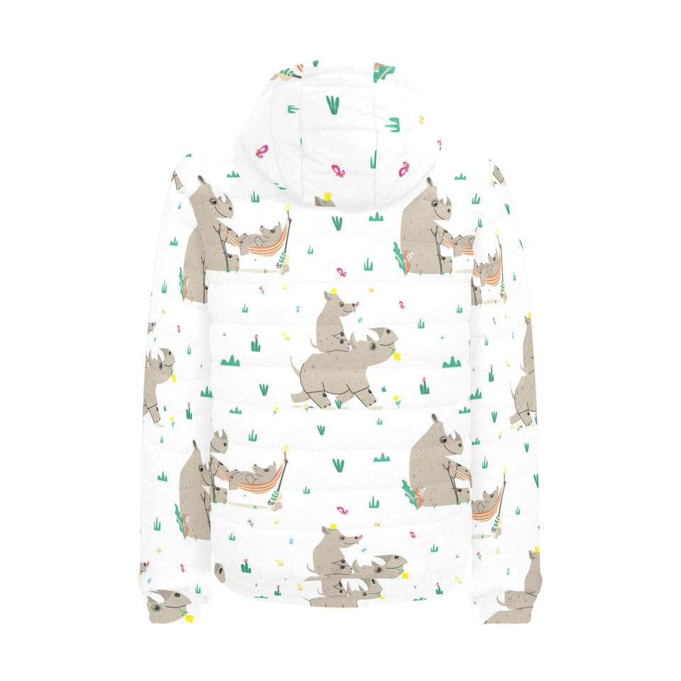 Cute Rhino pattern background Men's Padded Hooded Jacket
