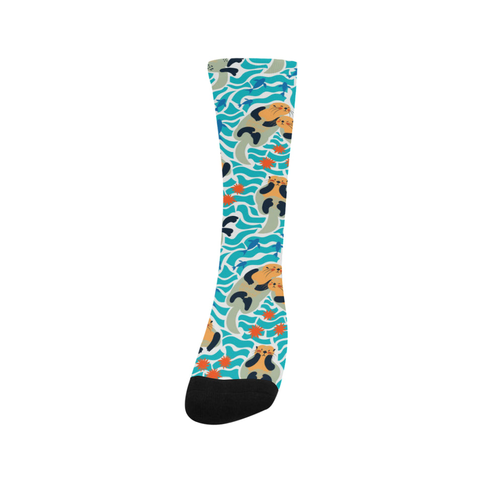 Cute sea otters fishe sea urchin pattern Crew Socks