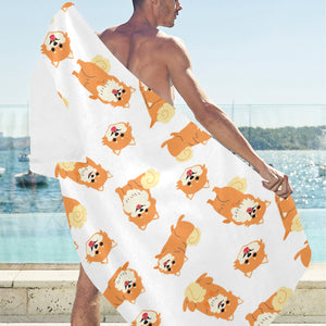 Brown pomeranian pattern Beach Towel