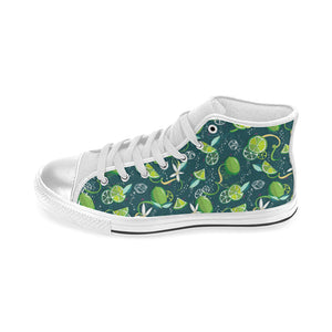 Lime ice flower pattern Women's High Top Canvas Shoes White