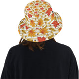 Maple leaf oak leaf acorns beige striped backgroun Unisex Bucket Hat