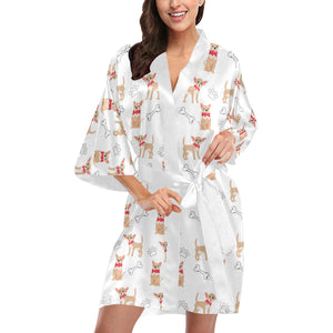 Chihuahua bone paw pattern Women's Short Kimono Robe