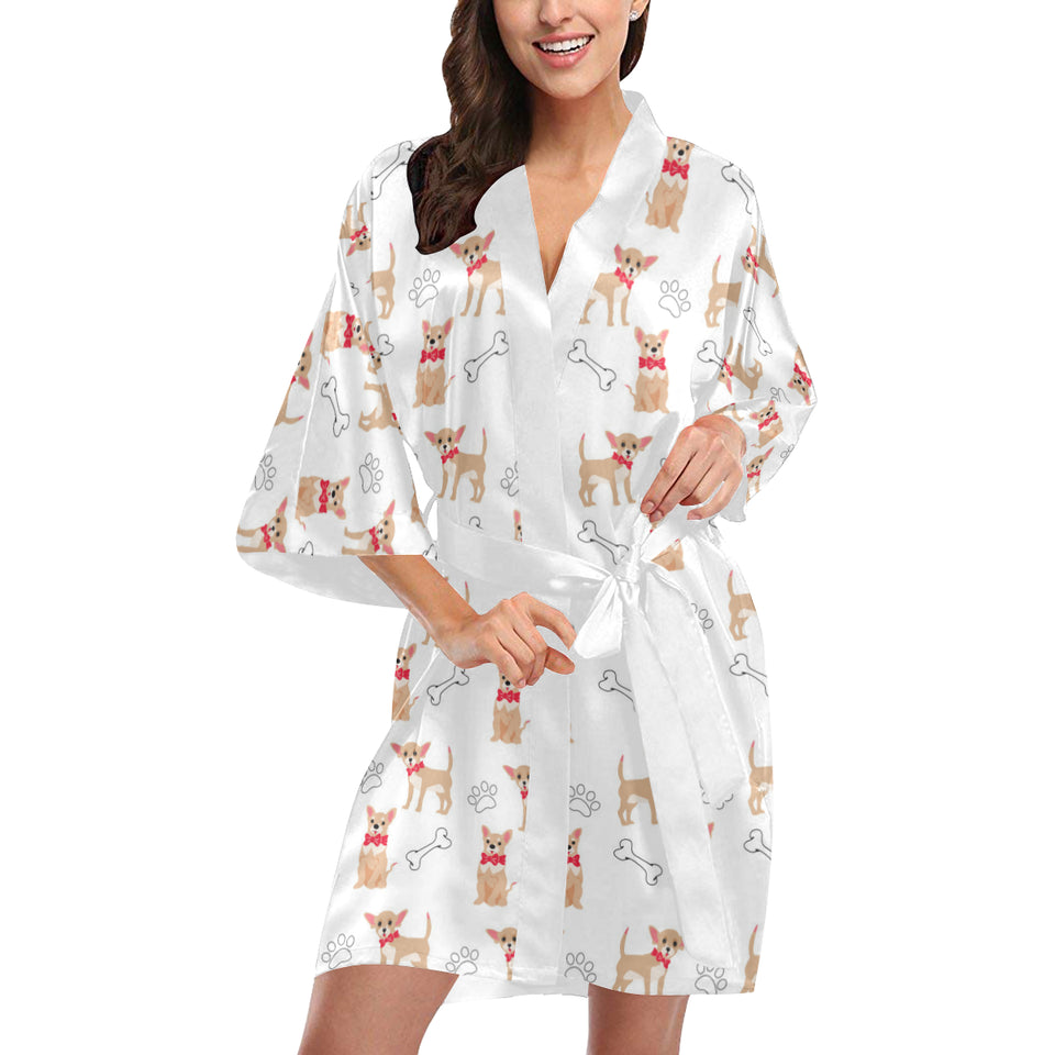 Chihuahua bone paw pattern Women's Short Kimono Robe
