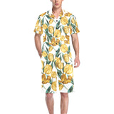 yellow tulips pattern Men's V-Neck Short Pajama Set