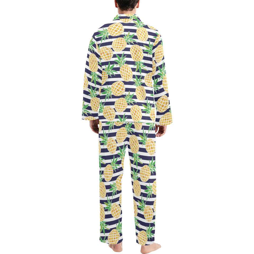 Pineapples pattern striped background Men's Long Pajama Set