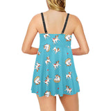 Jack Russel Pattern Print Design 03 Chest Sexy Pleated Two Piece Swim Dress