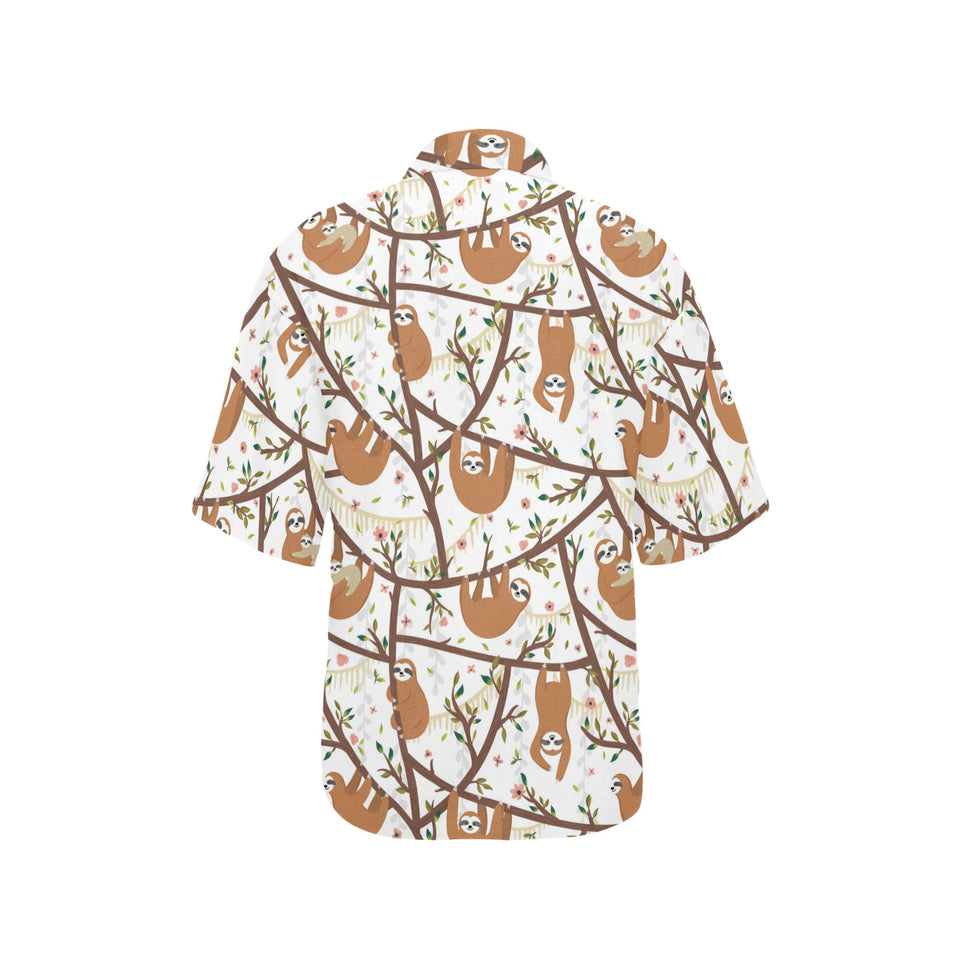 Sloths hanging on the tree pattern Women's All Over Print Hawaiian Shirt