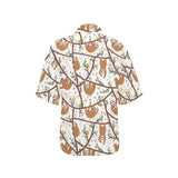 Sloths hanging on the tree pattern Women's All Over Print Hawaiian Shirt