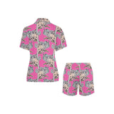 Chameleon lizard pattern pink background Women's V-Neck Short Pajama Set