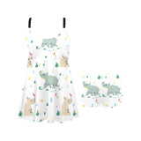 Cute Rhino pattern Chest Sexy Pleated Two Piece Swim Dress