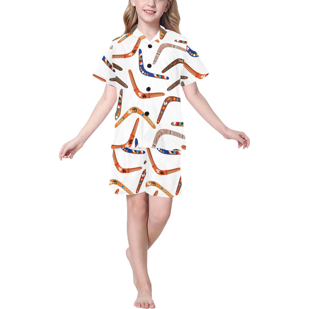 Boomerang Australian aboriginal ornament pattern Kids' Boys' Girls' V-Neck Short Pajama Set