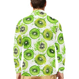 Watercolor kiwi pattern Men's Long Sleeve Polo Shirt