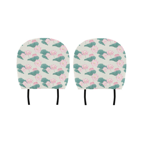 Pink lotus waterlily leaves pattern Car Headrest Cover
