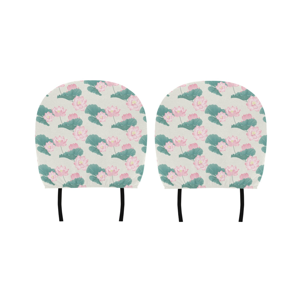 Pink lotus waterlily leaves pattern Car Headrest Cover
