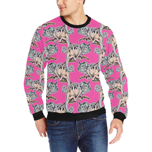 Chameleon lizard pattern pink background Men's Crew Neck Sweatshirt