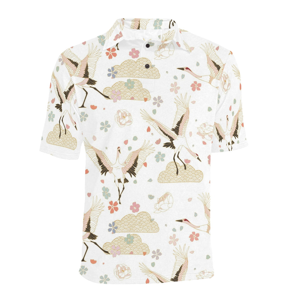 Beautiful Japanese cranes pattern Men's All Over Print Polo Shirt