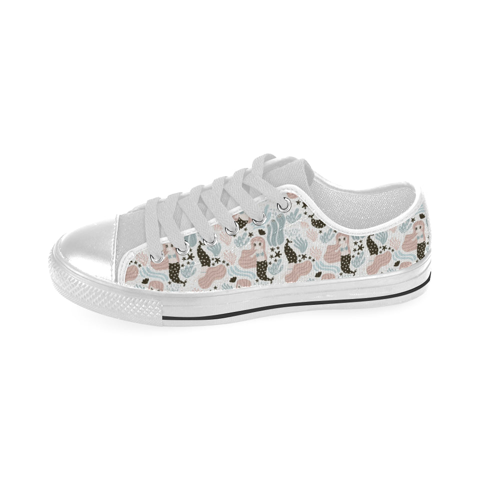 cute mermaid pattern Men's Low Top Canvas Shoes White