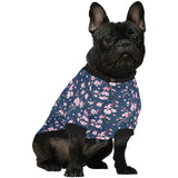 Pink sakura cherry blossom blue background All Over Print Pet Dog Round Neck Fuzzy Shirt