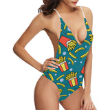 French fries red paper box pattern Women's One-Piece Swimsuit