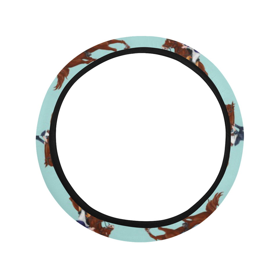 Horses running horses rider pattern Car Steering Wheel Cover
